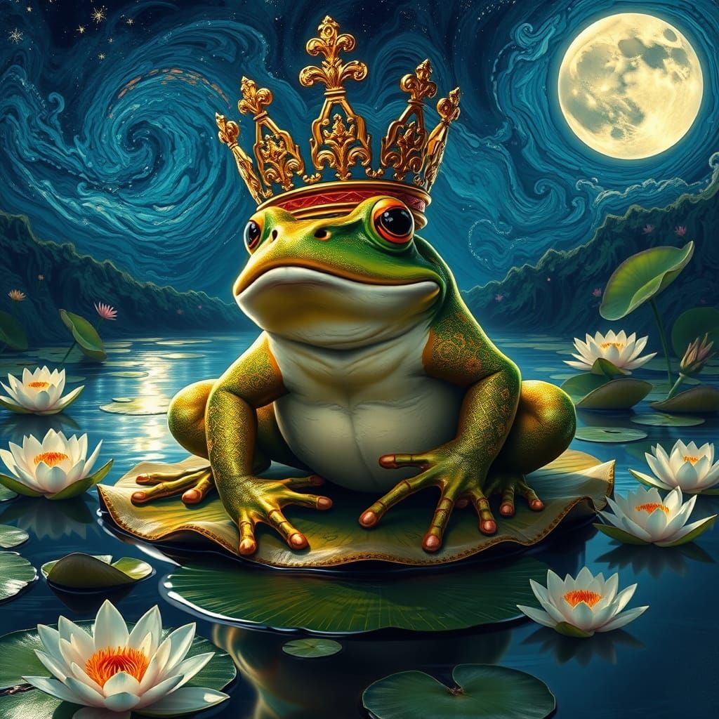Golden Frog King Under Starry Night