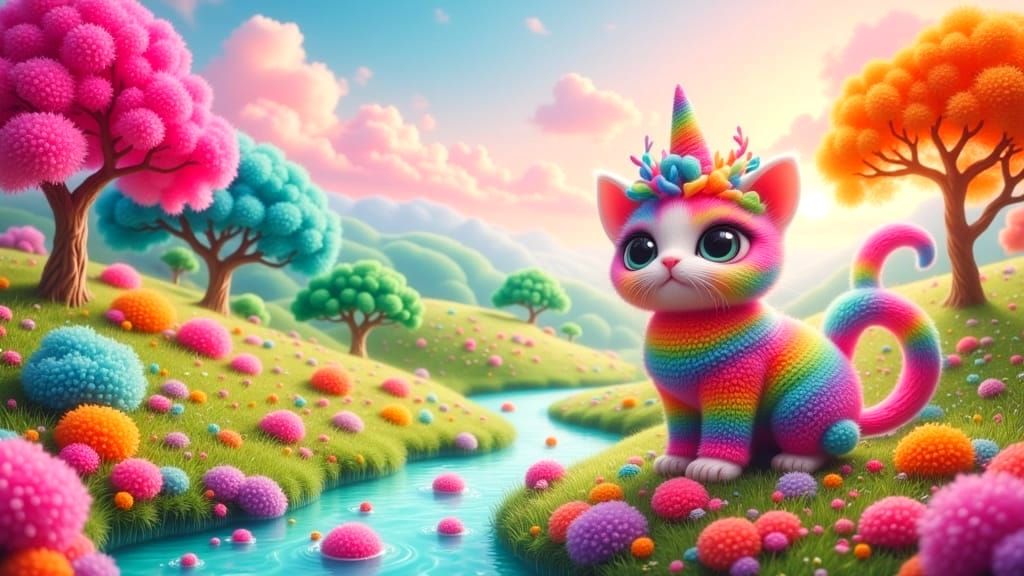 Rainbow Pom Pom Dreamscape in Soft Texture Realism