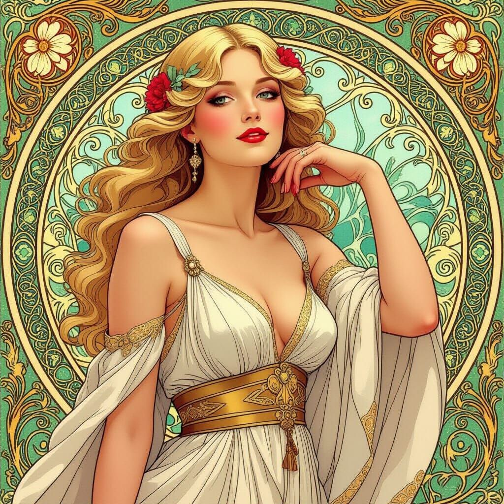 Elegant Blonde Woman in Art Nouveau Style