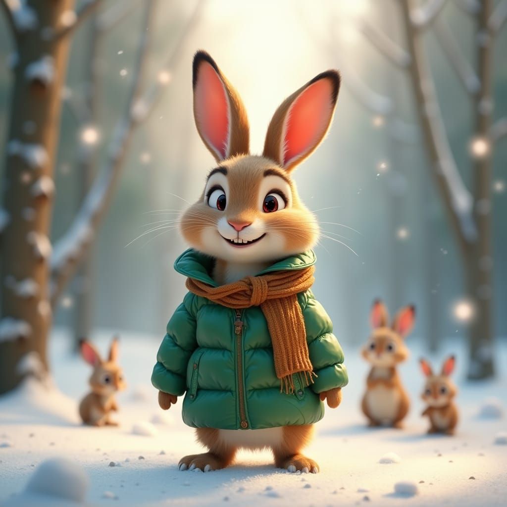 Rosie the Rabbit's Joyful Dance in Snowy Forest