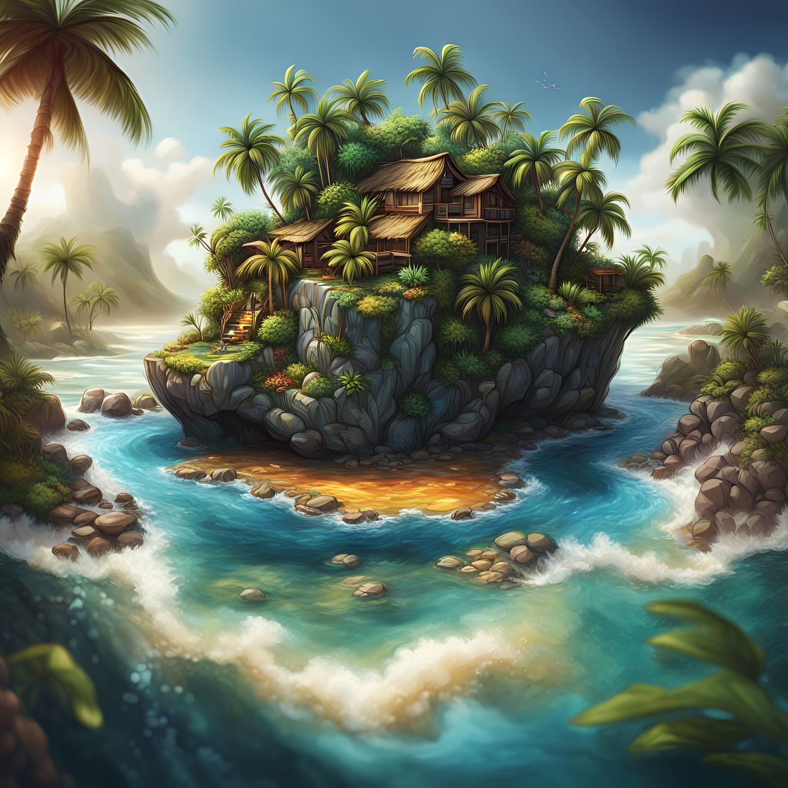 Tropical Island Concept Art in Hyperrealistic Style