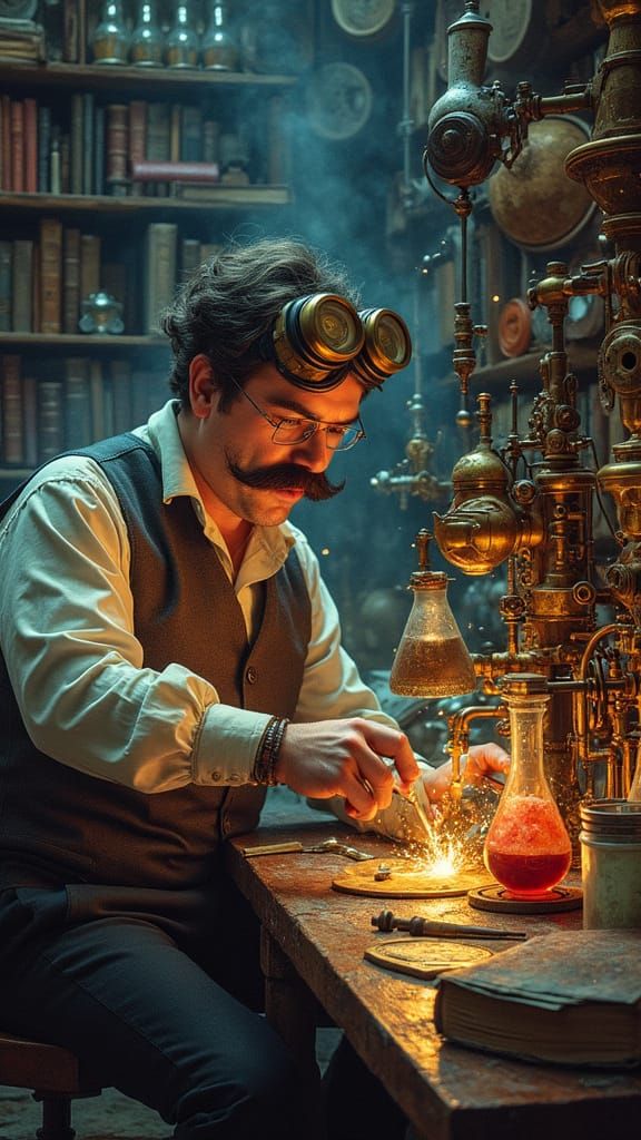 Steampunk Inventor's Workshop in Brass and Copper