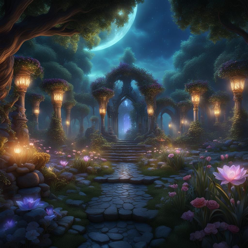 Healing Garden with Magical Light, Digital Art
