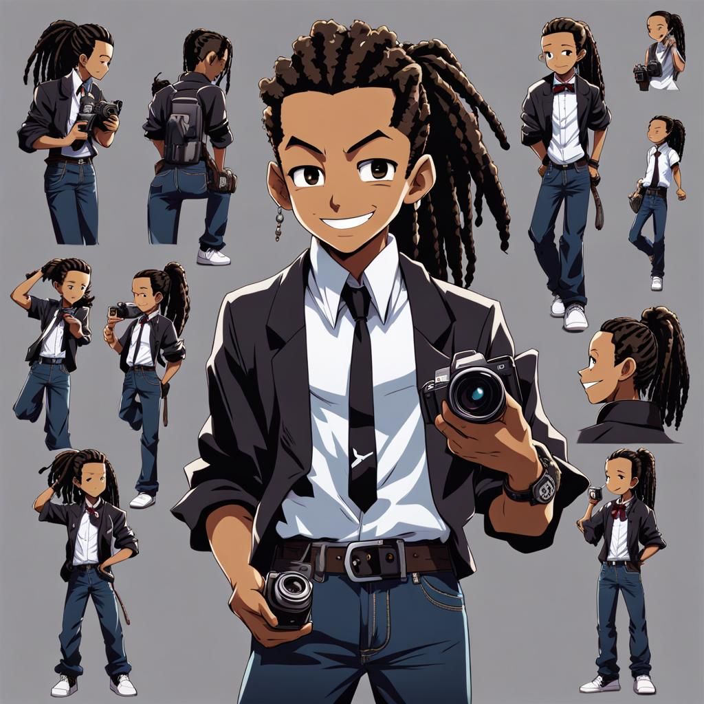 Boondocks-Style Character with Camera in Anime Art