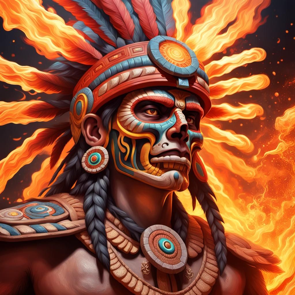 Xiuhtecuhtli's Fiery Powers in Hyperrealistic Art