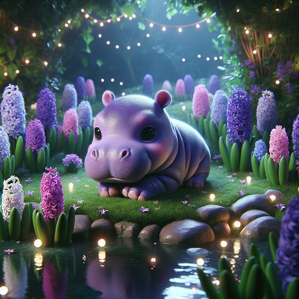 Disney Pixar style 3D absolutely adorable tiny baby hippo, p...