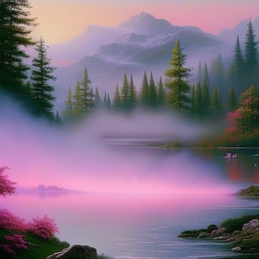 Ethereal Pink Lake in Luminous Style