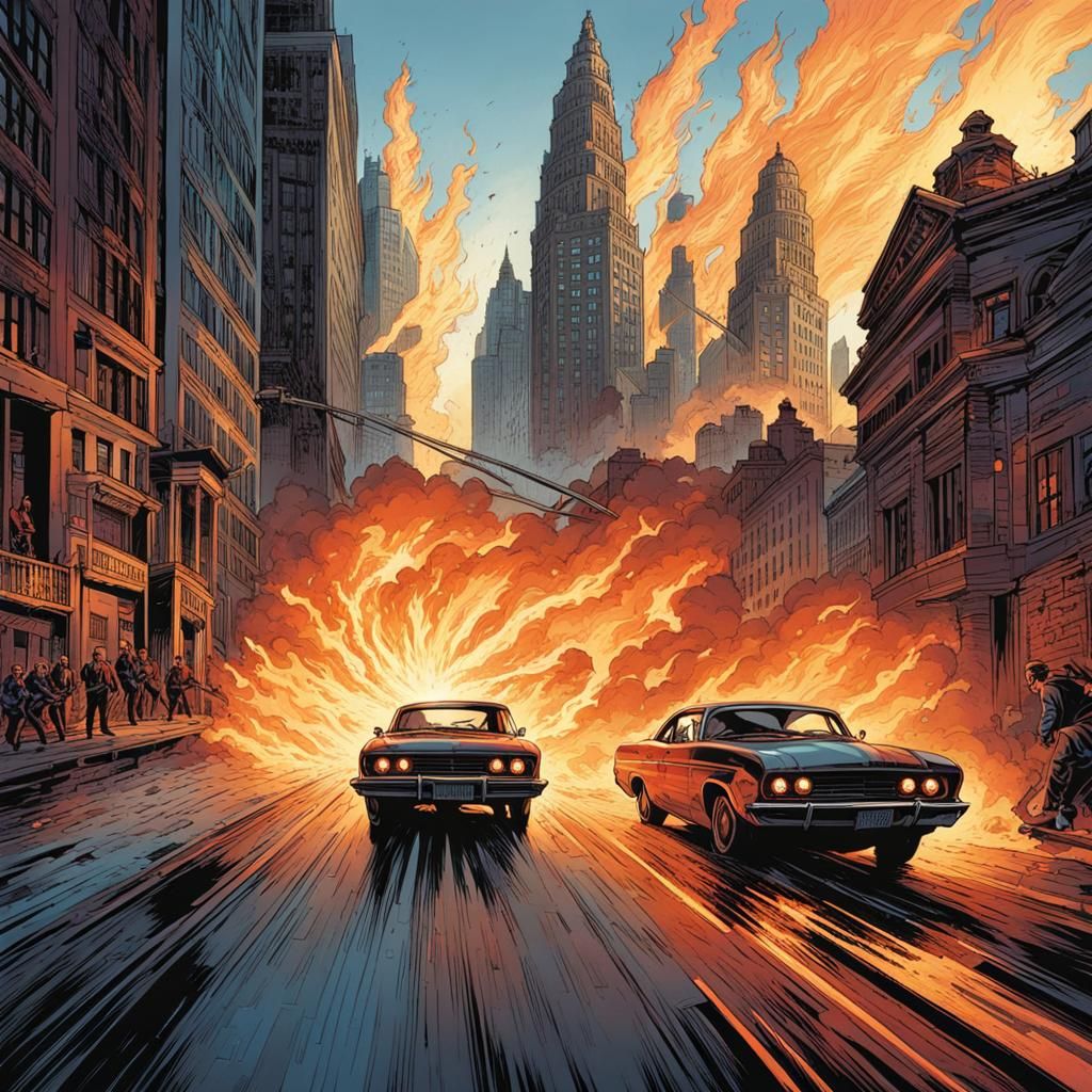 Flaming Speedster in Comic Book Art Style