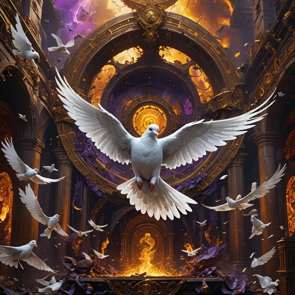 White Dove Flying in Hell: Dark Fantasy Art