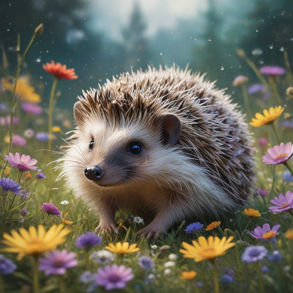 Whimsical Hedgehog in a Wildflower Wonderland
