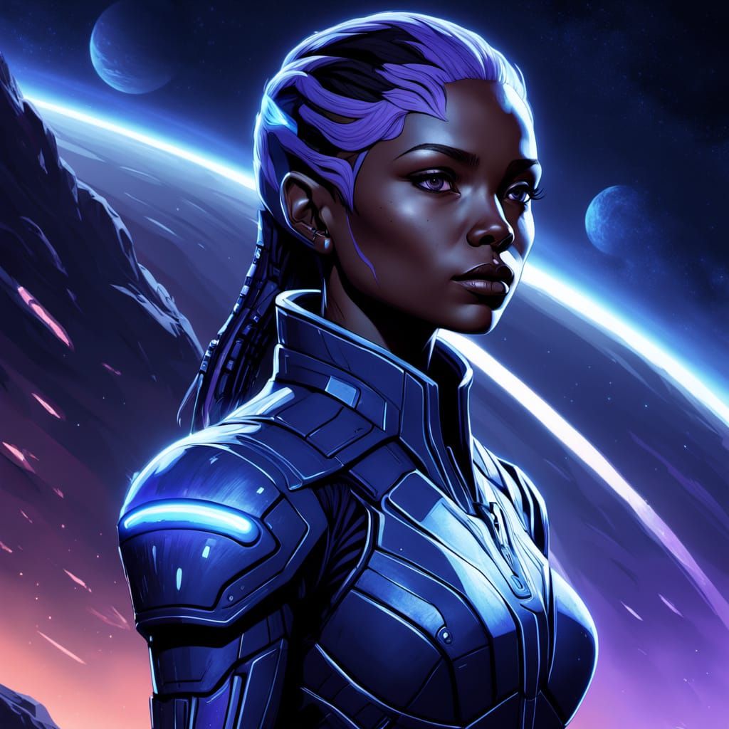 Ethereal Asari Goddess in a Starry Night Sky