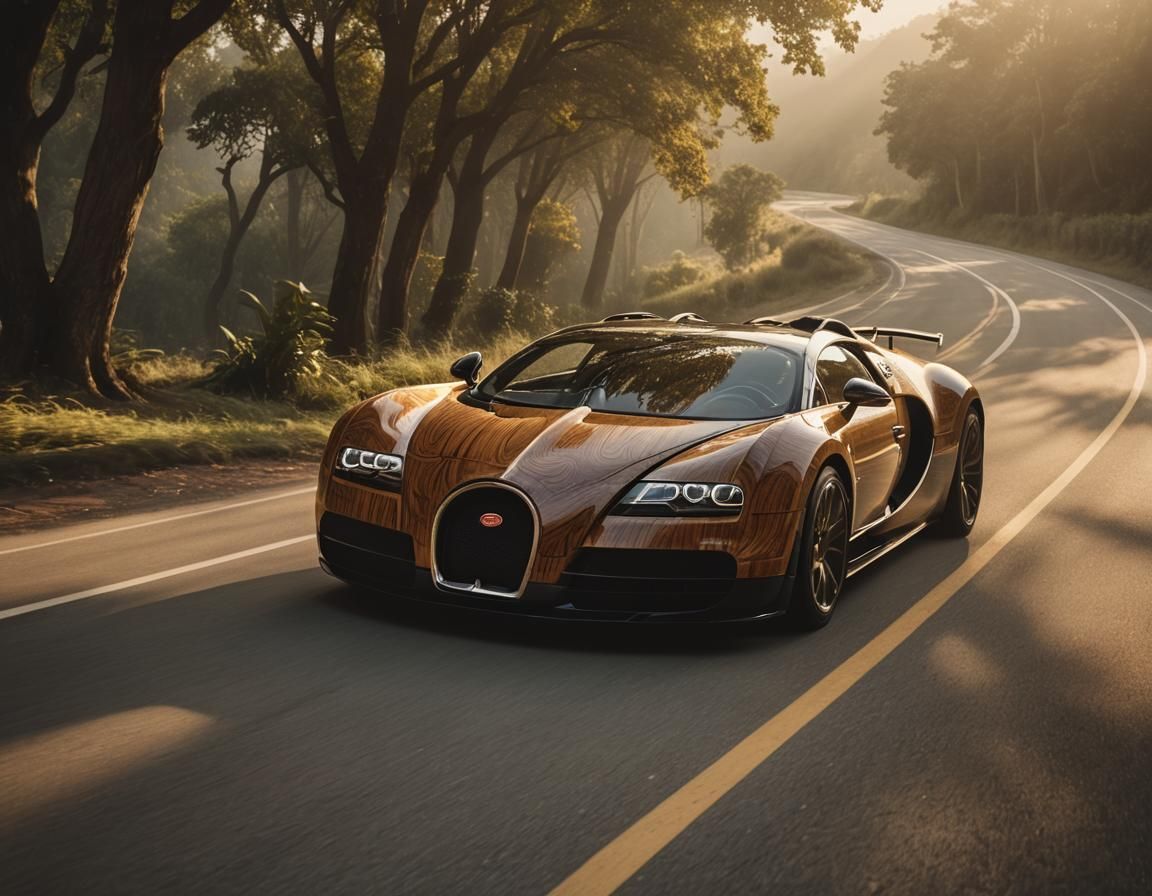 Teak Wood Bugatti Veyron in Cinematic Style