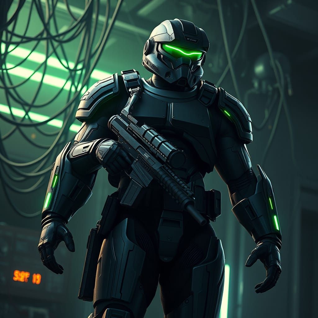 Elite Soldier in Advanced Assault Armor Unleashes Power