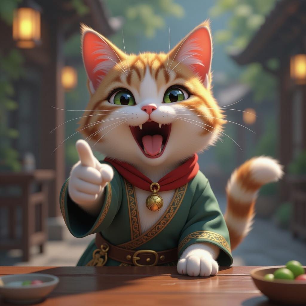 Funny Cat Yelling and Pointing: 3D Anime Art