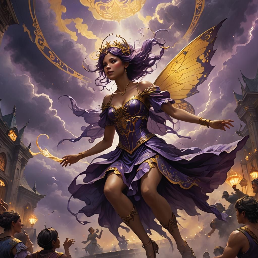 Fairy Wrestles Waitress in Dark Fantasy Art