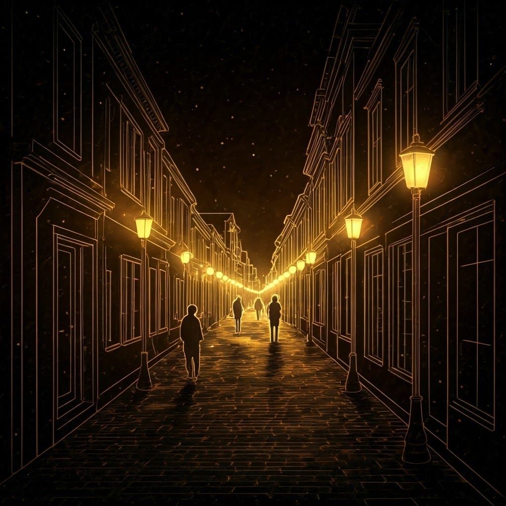 Bioluminescent Wireframe Cityscape at Night