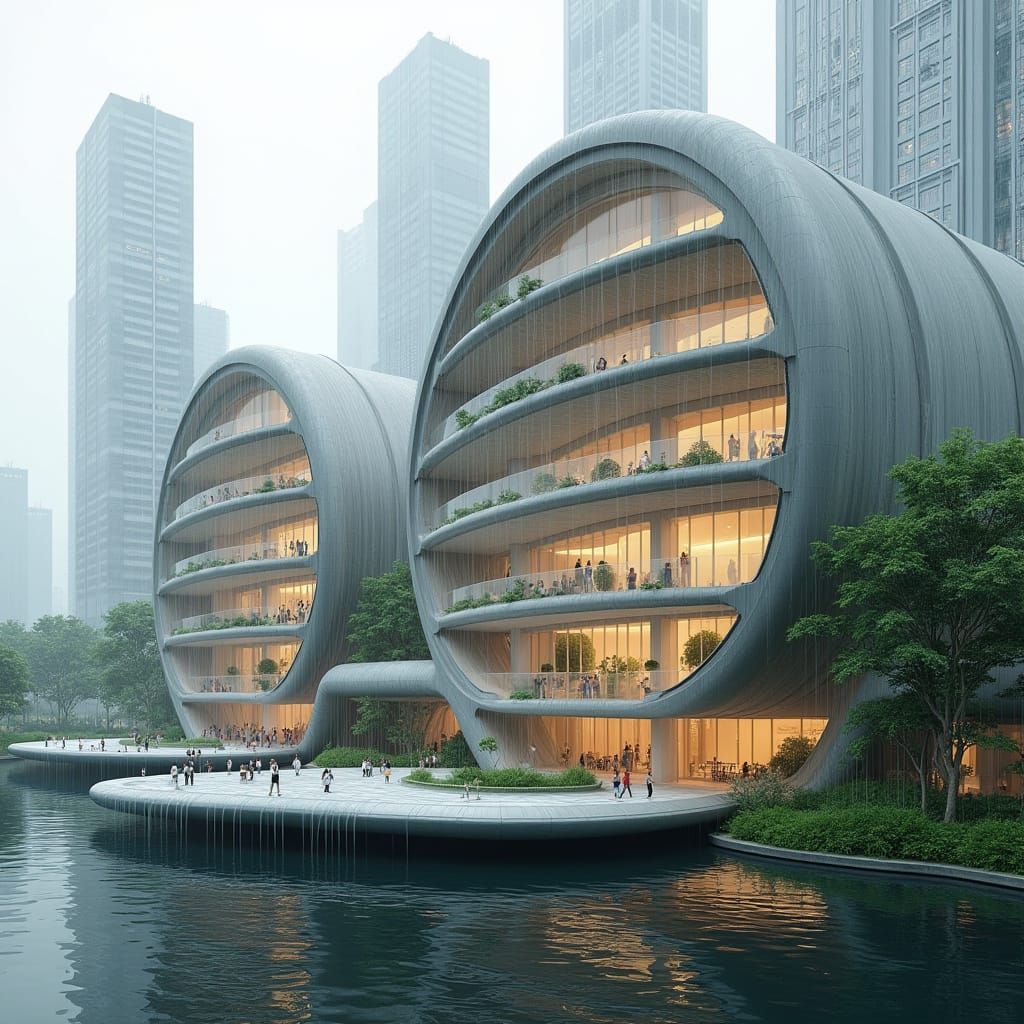 Semi-Circular Futuristic Architecture in Grey and White Plas...