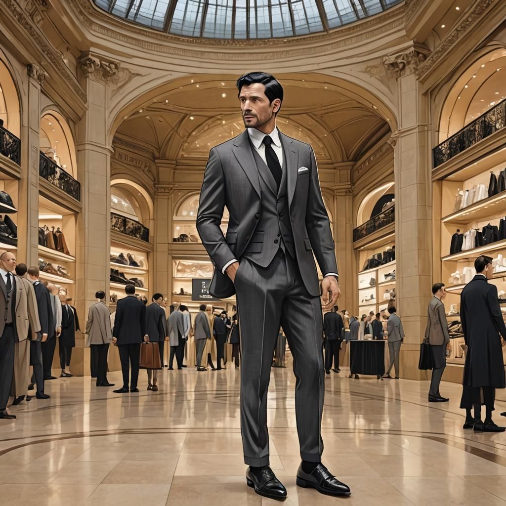 Elegant Man Shopping for Clothes in Anime Style