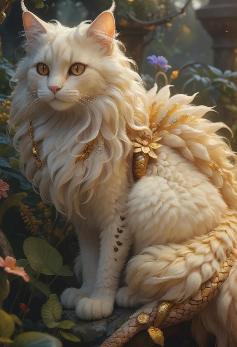 Kitty-Snake Portrait in a Fantastical Garden