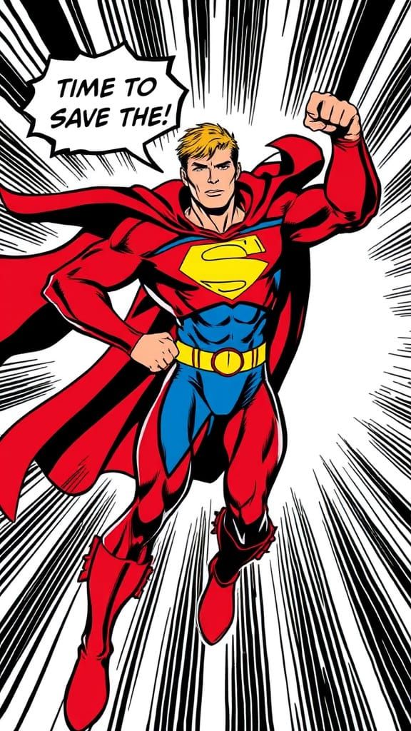 Classic Comic Book Hero in Dynamic Pose