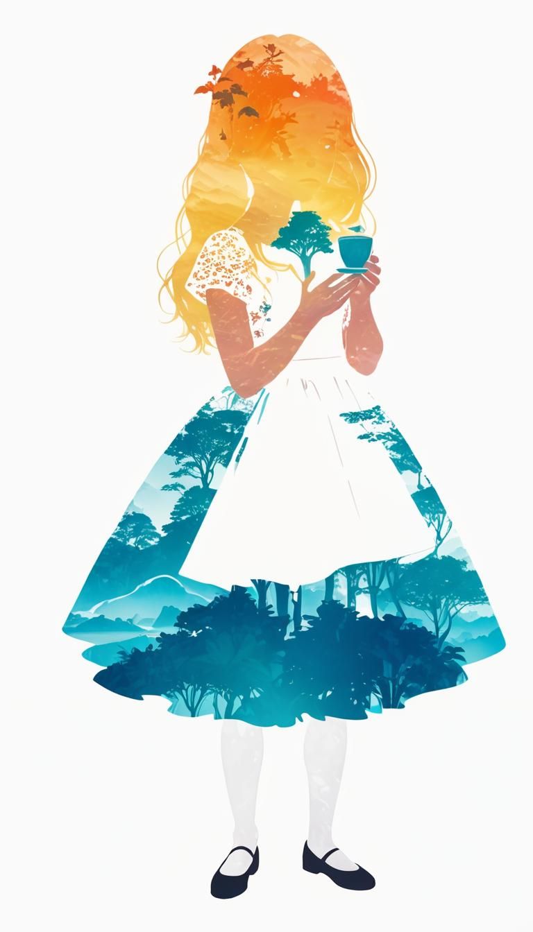 Psychedelic Landscape Within Girl Silhouette, Hyperrealistic