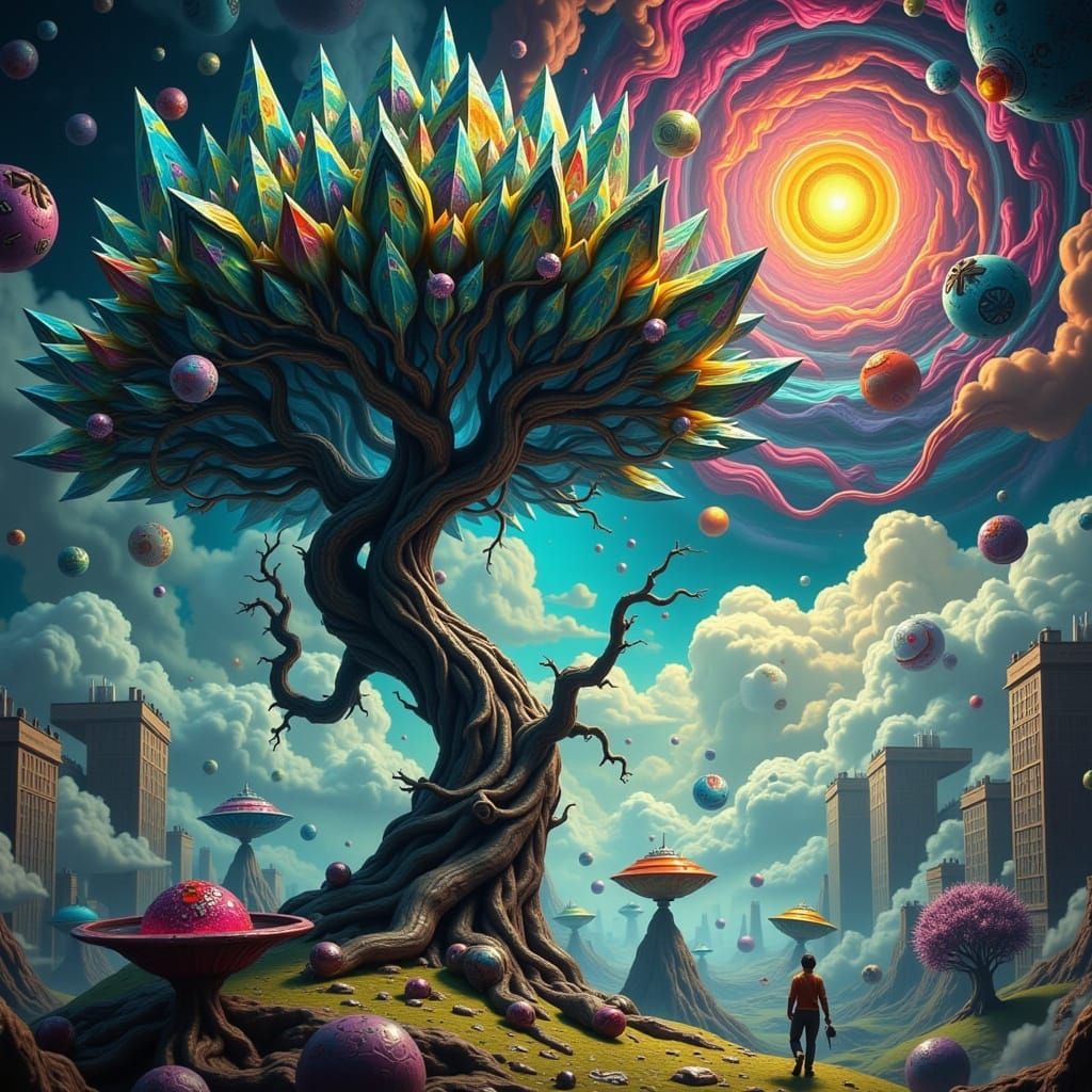 Surreal Dreamscapes in Neon Colors, Blending Fantasy and Uns...