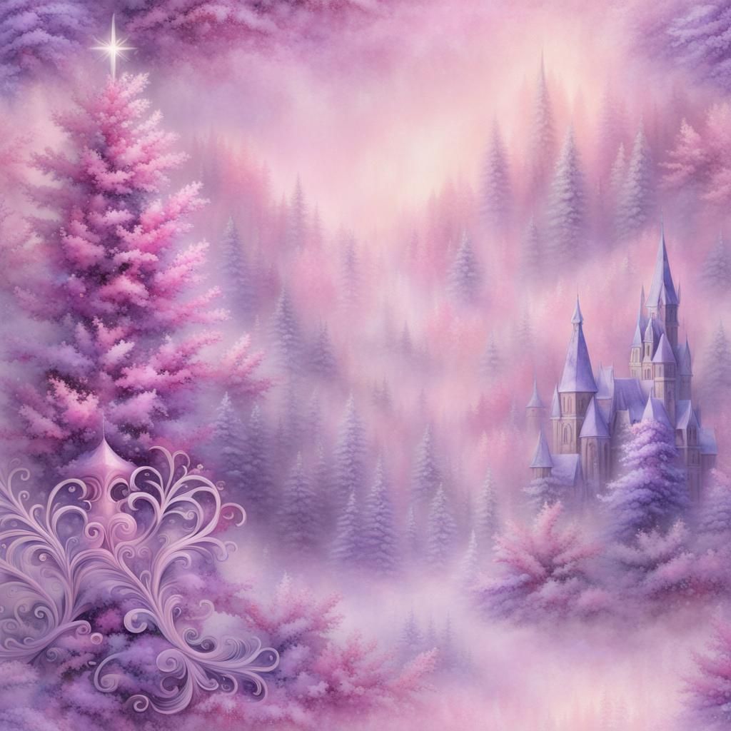 Ethereal Christmas Fabric in Soft Pink and Purple