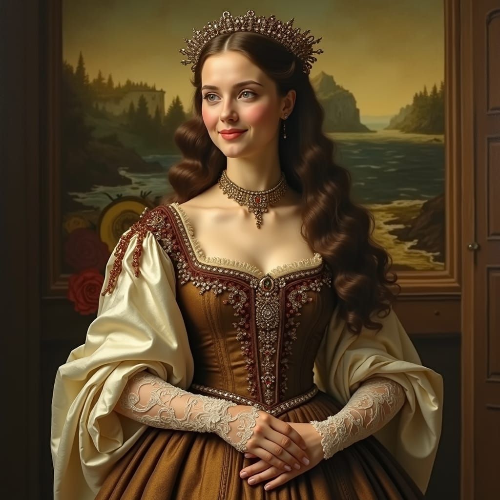 Renaissance Woman in Gem-Encrusted Bodice, da Vinci Style