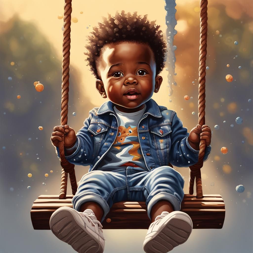 Hyperrealistic Image of a Cute Baby Boy on Swing