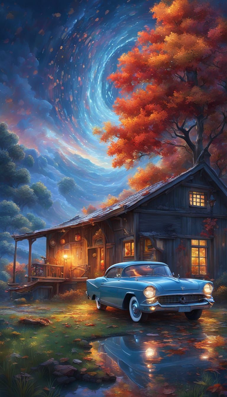 Vintage Car in Autumn Wonderland