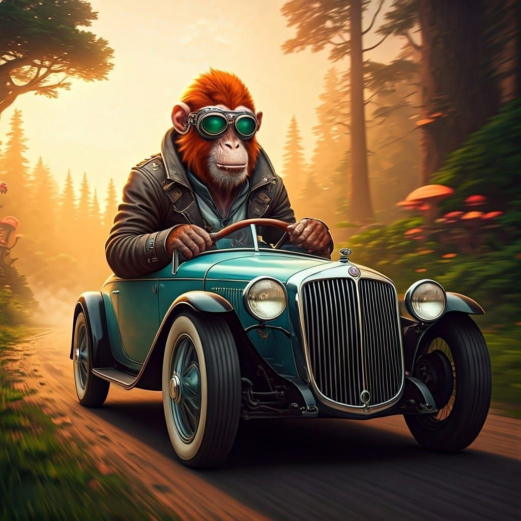 Majestic Monkey Speeds Through Mystical Forest