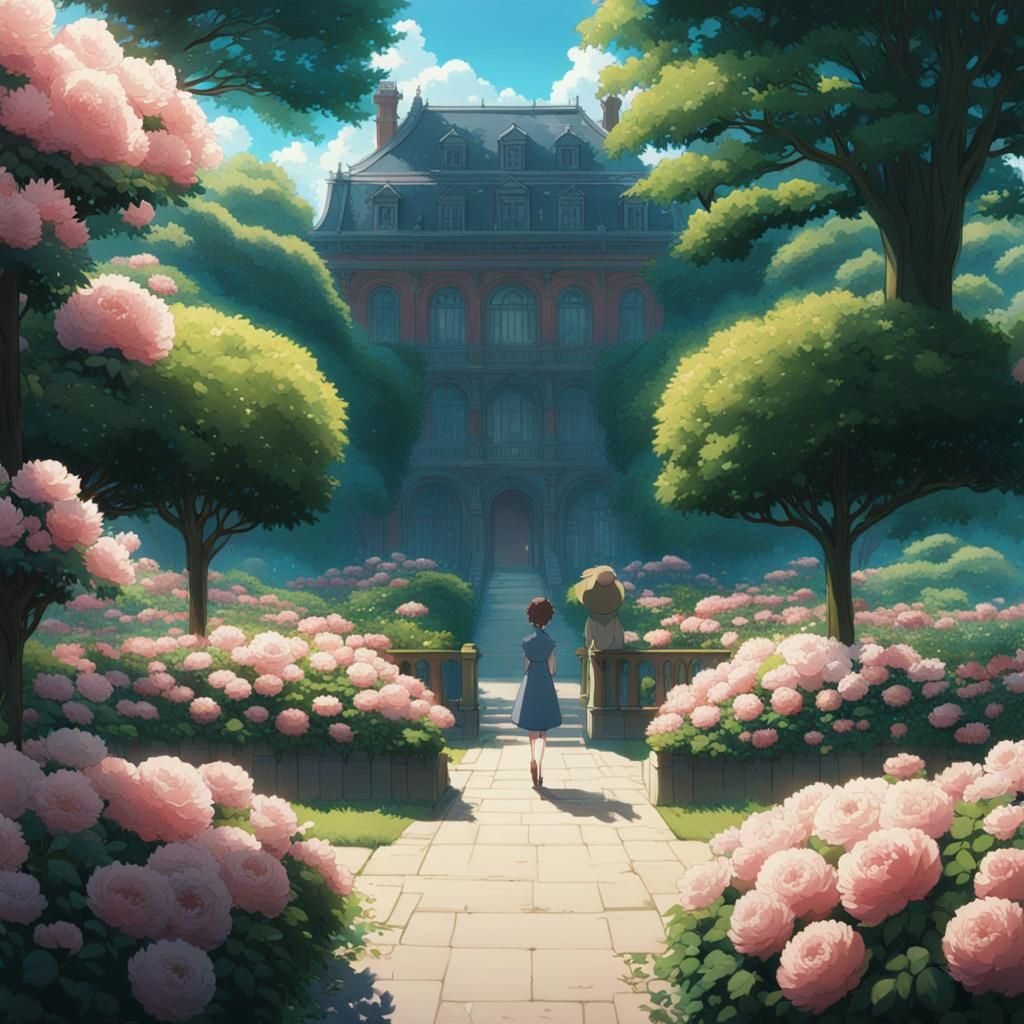 Victorian Garden Girl: Studio Ghibli Anime Style