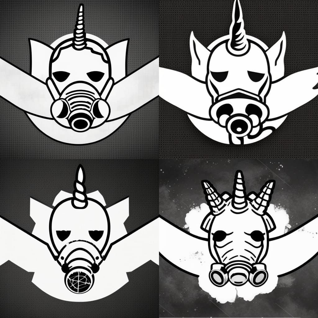 Unicorn Gas Mask Logo in Black and White