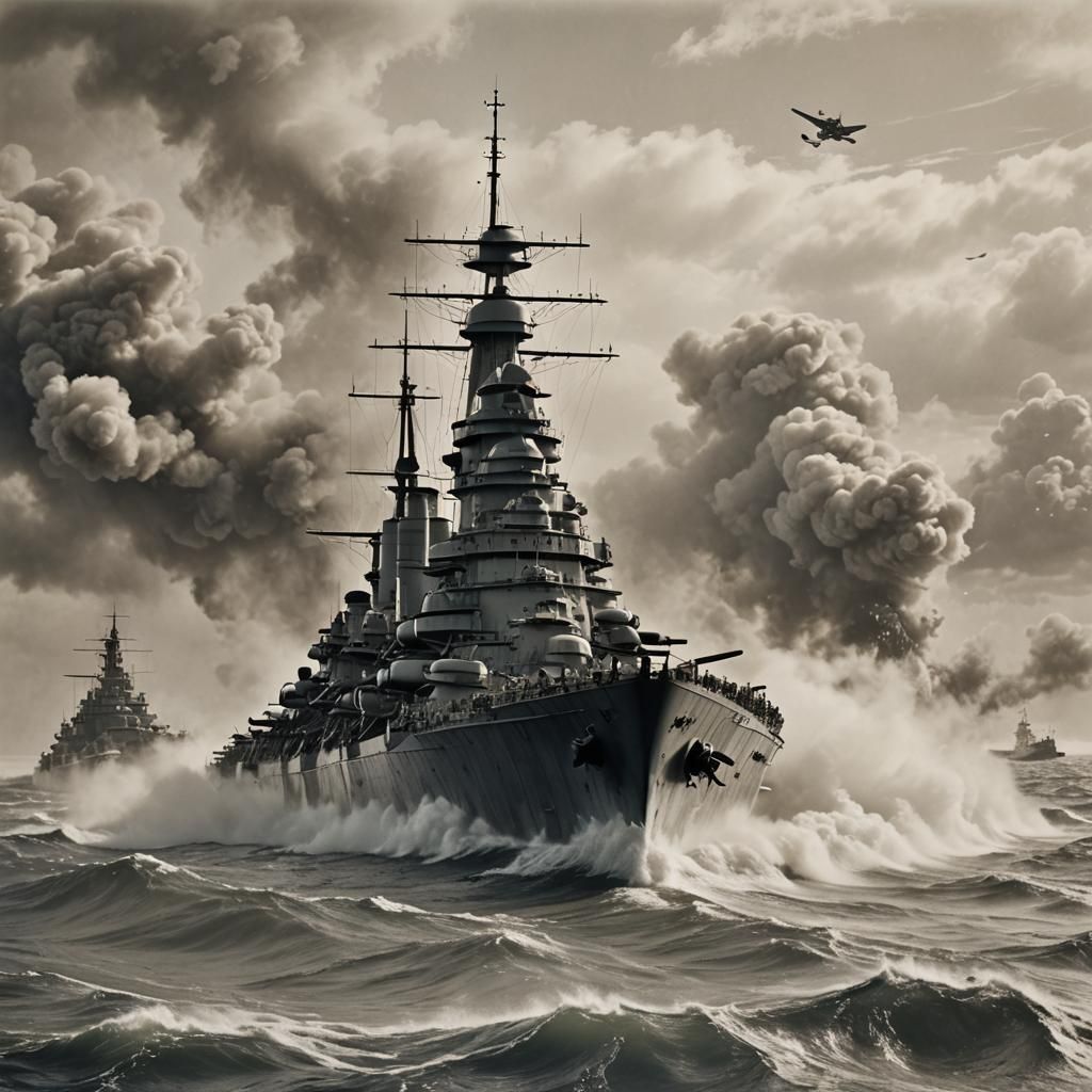 Battleship Broadside Under Aerial Attack