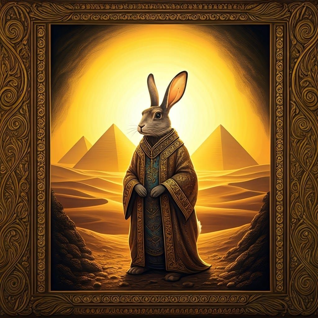 Majestic Rabbit Emerges from Shadows into Radiant Desert Sun...