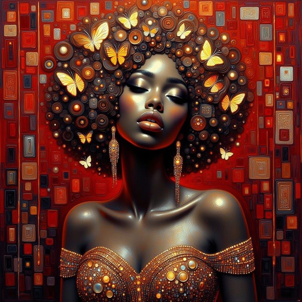 <lora:Egyptian Glow:1.0> very close up of metallic flowers and metal bees pointed at poverties Figure navigating reality...