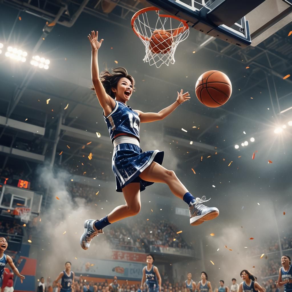 Dynamic Cheerleader Slam Dunk: Vibrant Digital Concept Art