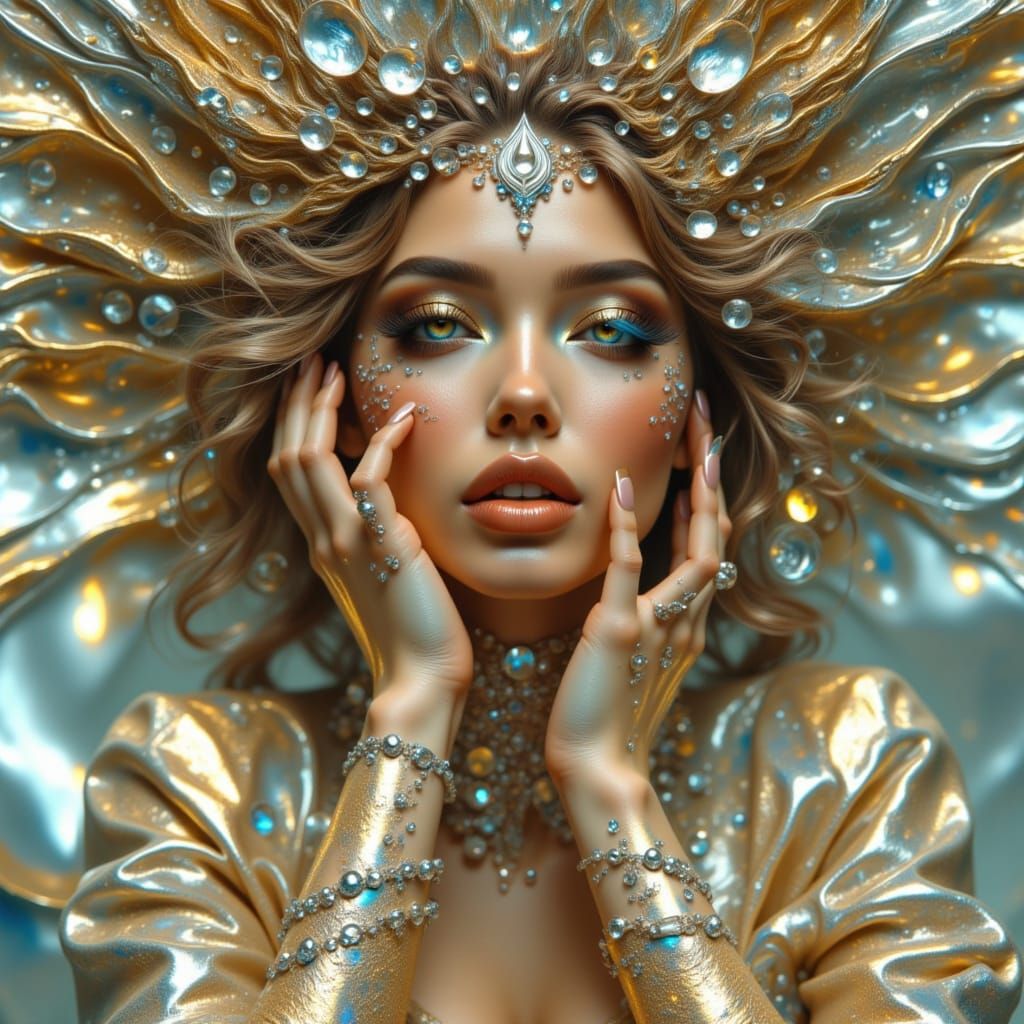 Fantasy Woman with Piercing Eyes in Double Exposure