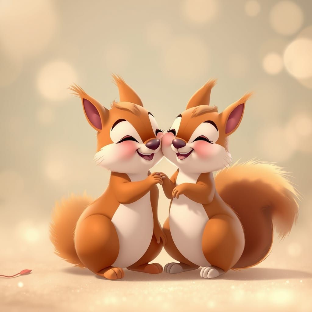 Disney Style Squirrels Share Joyful Moment