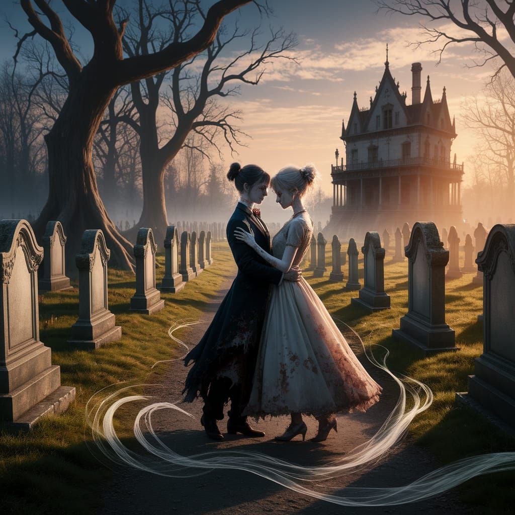 Emo Zombie Couple Dance in Sunset Cemetery