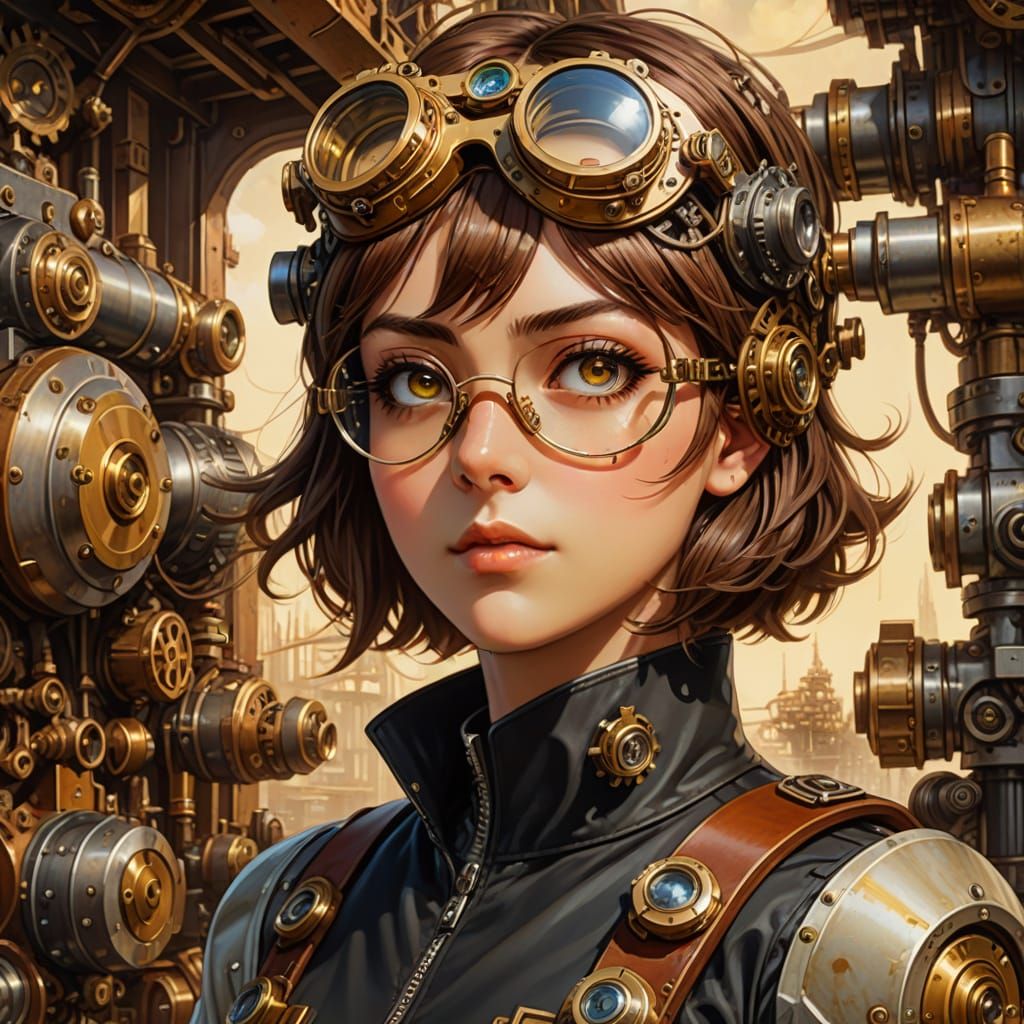 Steampunk Anime Girl Portrait in Retro-Futuristic Style