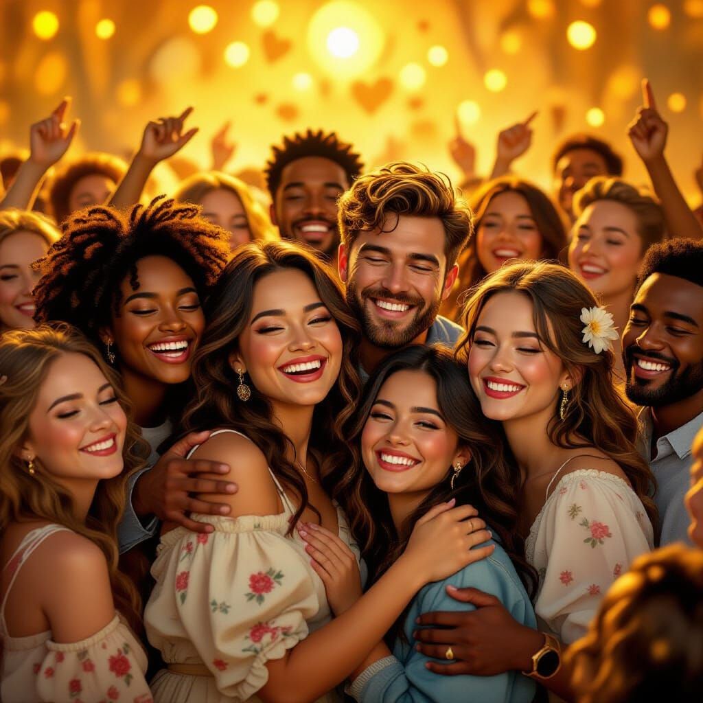 Vibrant Crowd Scene in Dreamlike Style