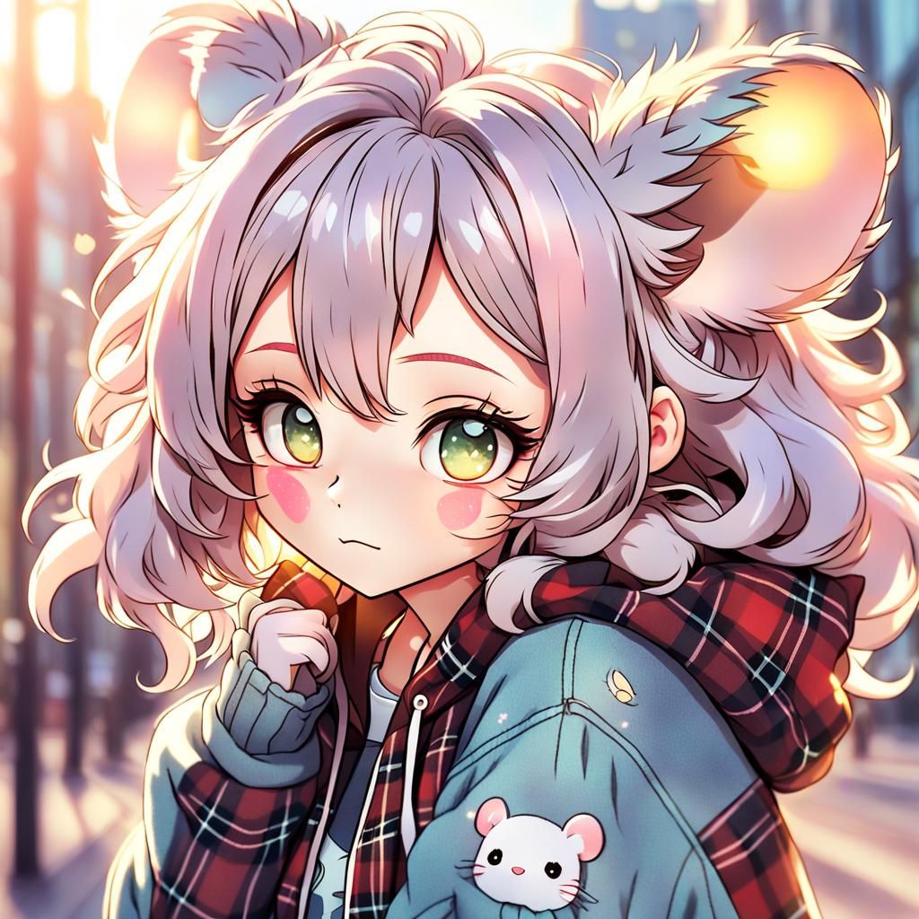 Kawaii Mouse Girl Anime Portrait in Pastel Colors