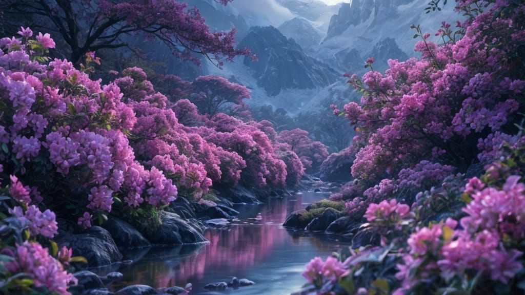 Dreamy Nighttime Blooms in a Magical Rhododendron Wonderland