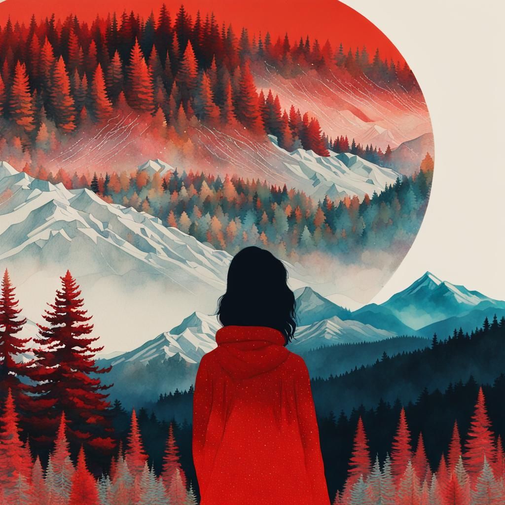 Hypermodernist Double Exposure: Surrealist Silhouette Landsc...