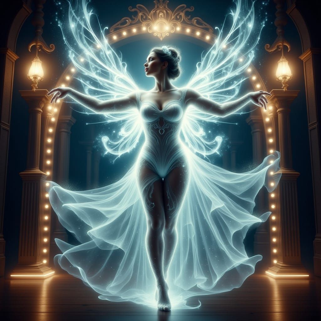 Ethereal Acrobat in Dreamlike Art Nouveau Circus