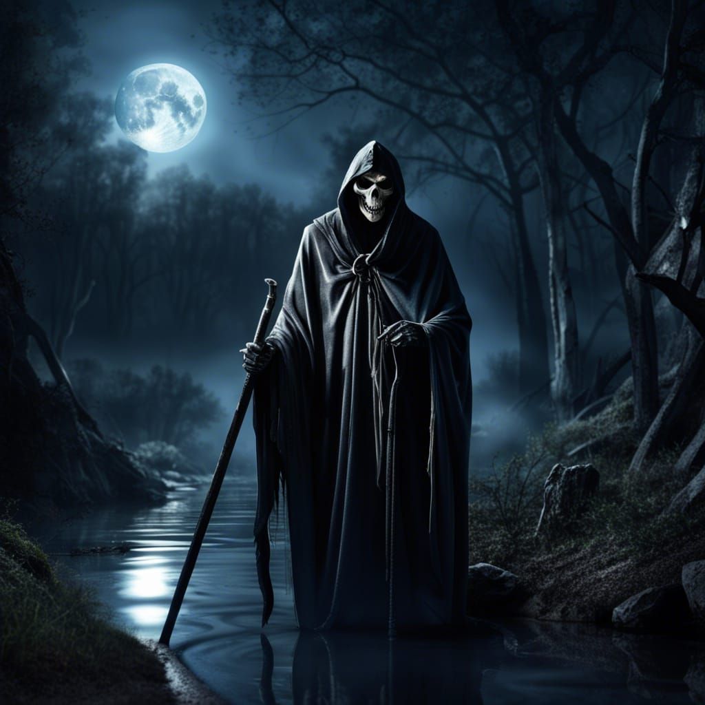Terrifying Grim Reaper in Spooky Forest
