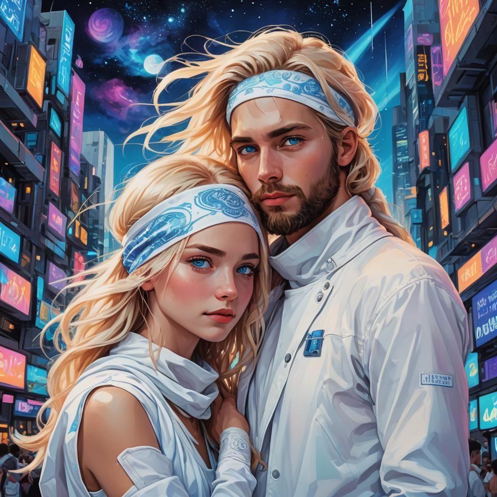 Neon City Couple in Astral Illustration