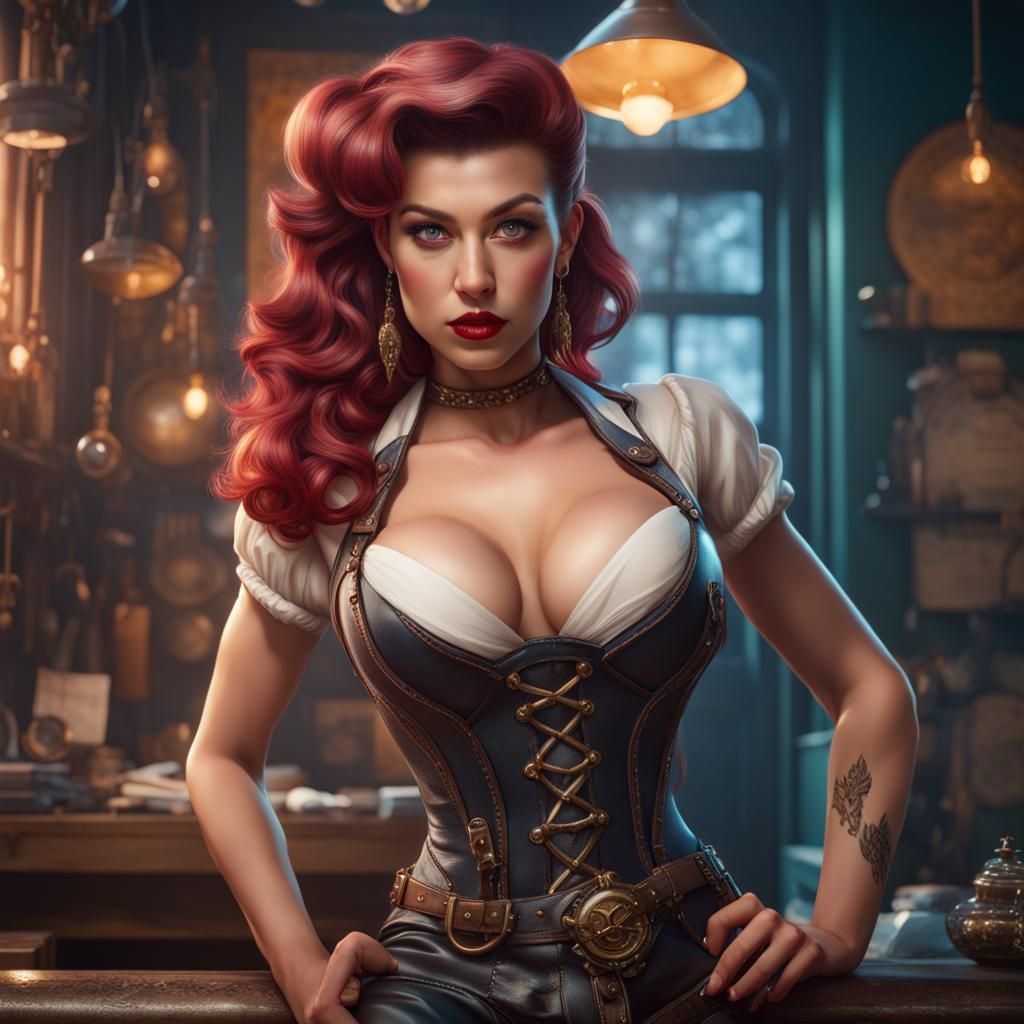 Hyperrealistic Pinup Girl: Detailed Matte Painting