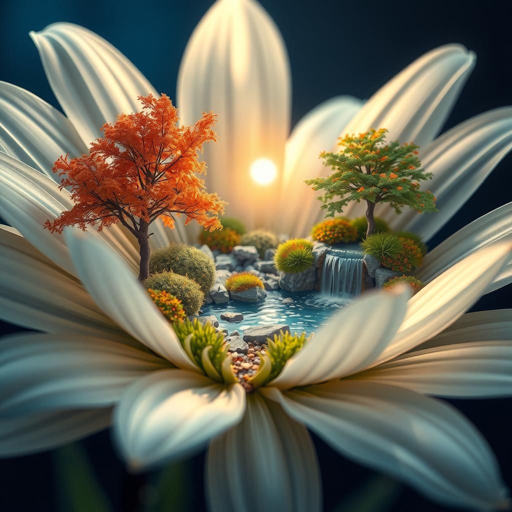 Surreal Macro Edelweiss Flower with Miniature World